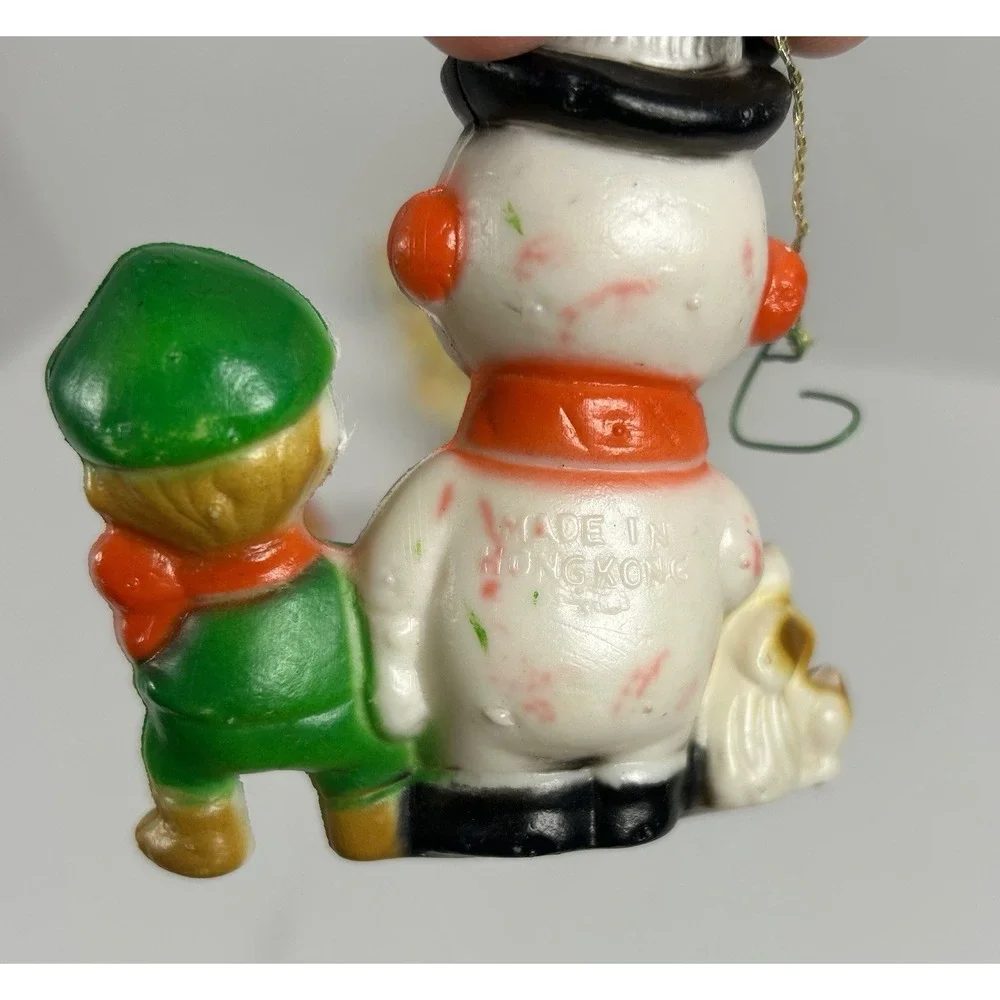 VTG Plastic blow mold Christmas Ornaments Lot of 5 Mouse Snowman Hong Kong